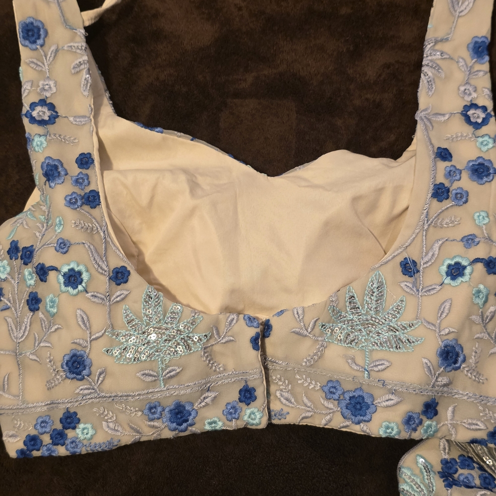 Ethnic Indian Wear Blue and Cream Wedding Dress Lehenga - Picture 7 of 14